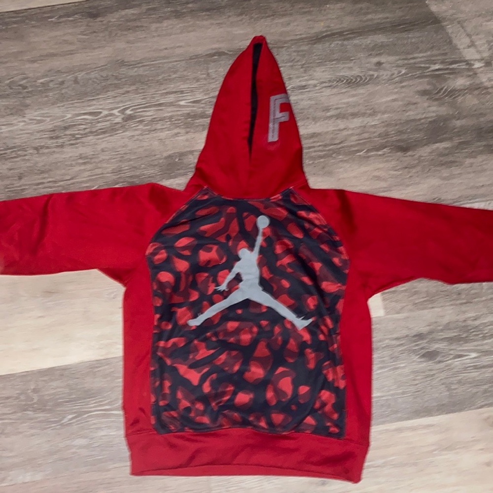 Red and black Jordan hoodie 10-12 Boys